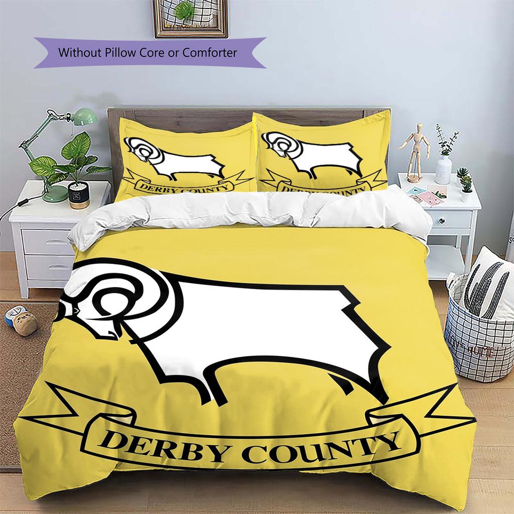 Fotbalový klub Derby County Vzorovaná sada povlečení a přikrývky Domácí dekorace Dárek (1 * povlak na peřinu + 2 * povlak na polštář bez jádra)