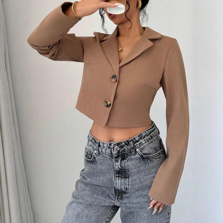 Spring Autumn Blazers Fashion Short Jacket for Women, Harajuku Solid Versatile Loose Thin Coats, Single Breasted Short Suit Top Female