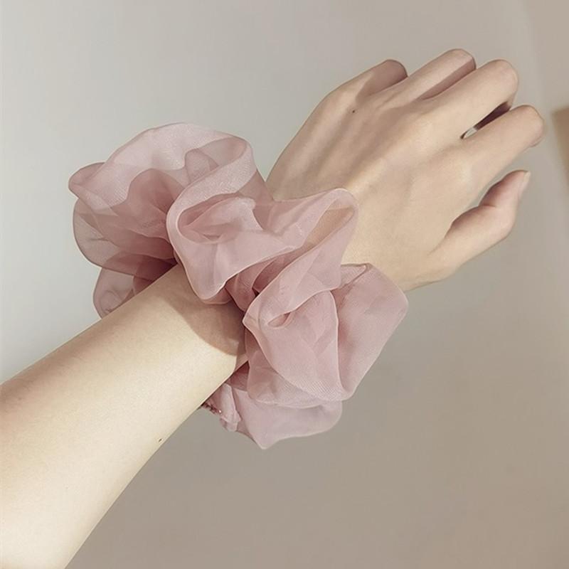 Einfarbige Oversize-Haargummis aus Organza, dünnes Chiffon-Haarseil, modisches elastisches Haargummiband, süßes Haar-Accessoire