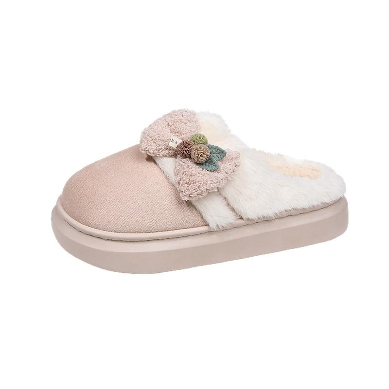 Thick-soled Fluffy Slippers Baotou Women's Shoes Outer Wear 2025 Autumn and Winter Home Cotton Shoes Piled Warm Half Slippers Cotton Slippers