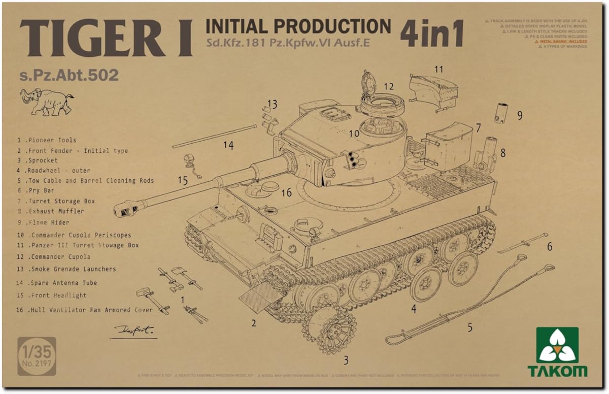 

Takom Tiger I Очень ранняя модель Набор пластиковой модели TKO2197 1/35 4-в-1 (танк)