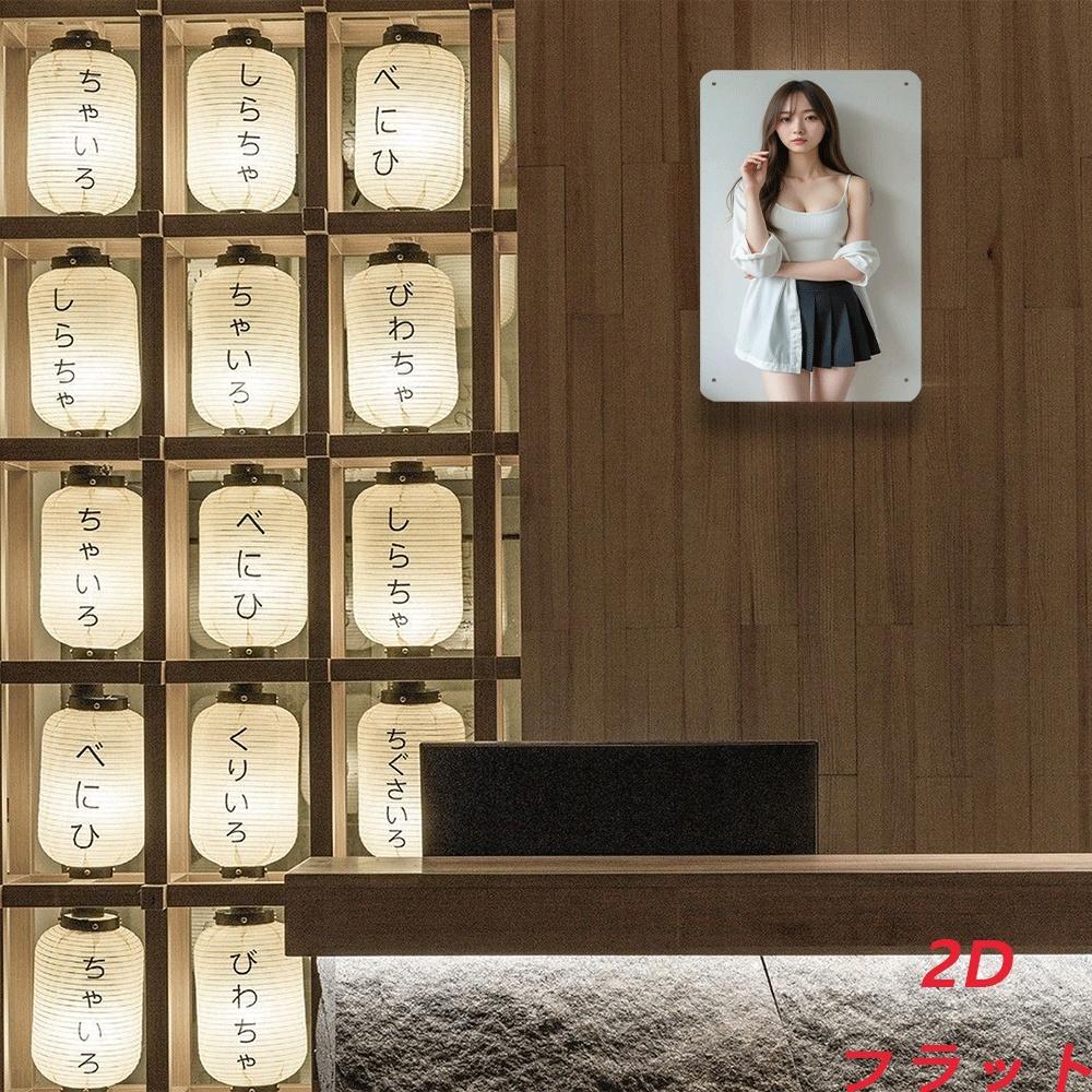 Hisun Tin Sign HD Metal Tin Sign Beautiful Asian Model In White Cami Pleated Skirt Studio Portrait Wall Art Decor