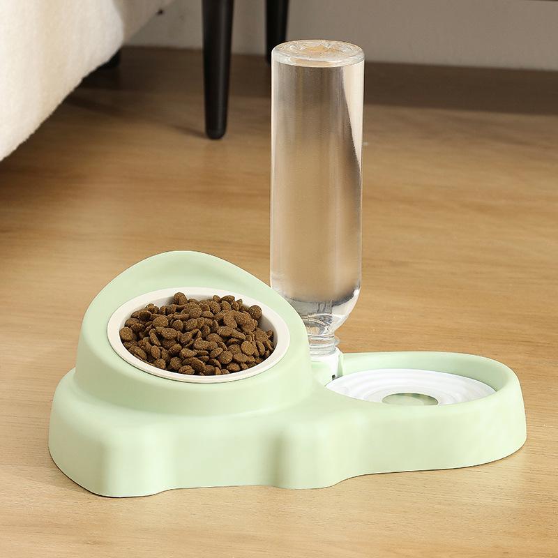 Pet Double Ceramic Bowl: Integrated Water & Food Anti-Tip Feeder for Cats and Dogs