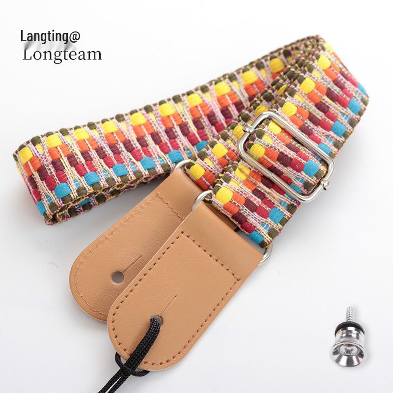 

Этнический хлопковый ремень для укулеле с кожаной поддержкой головы и плеча Ukulele Strap