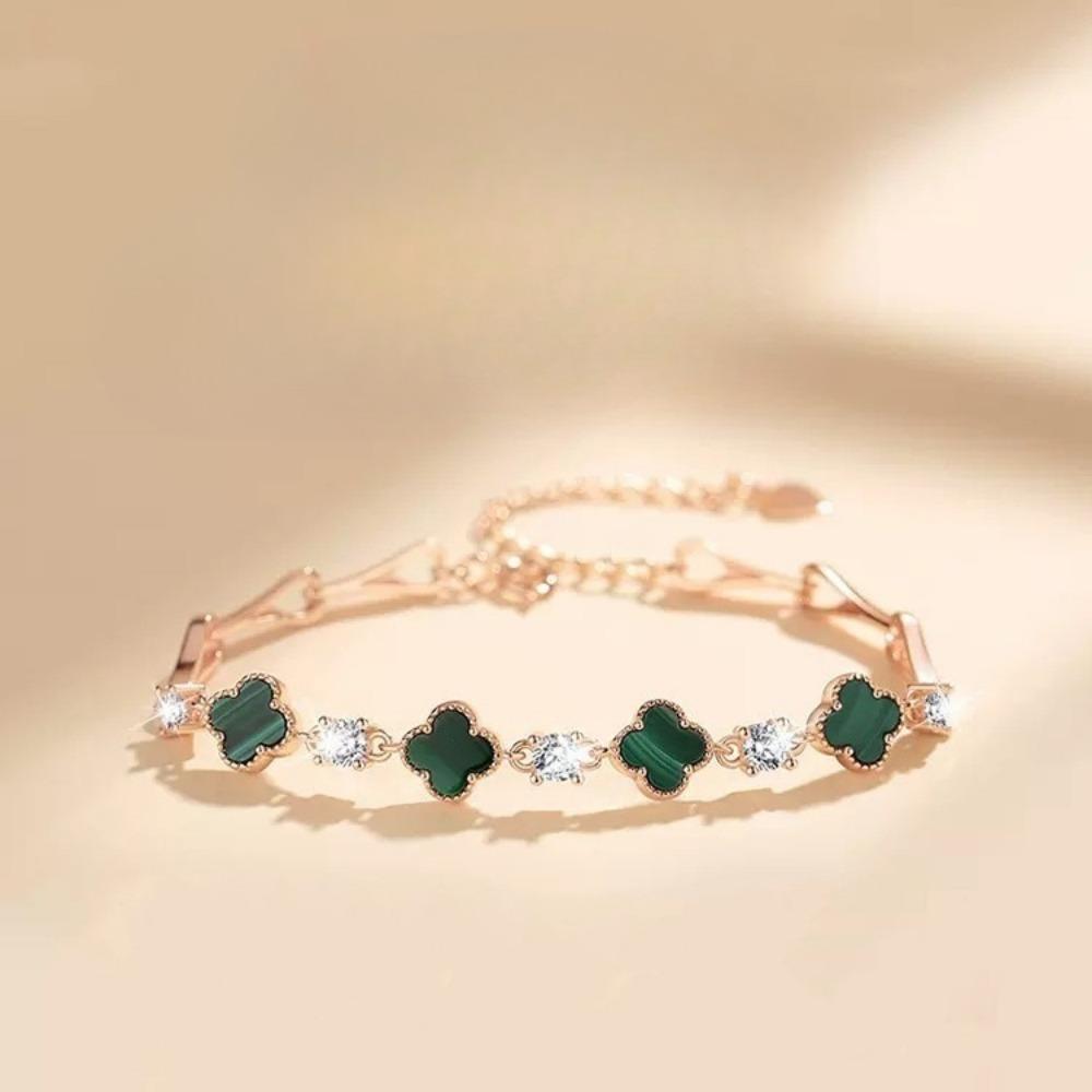 Счастливый браслет с четырехлистным клевером - Черный оникс, Роскошное модное украшение для женщин rose gold зелёный