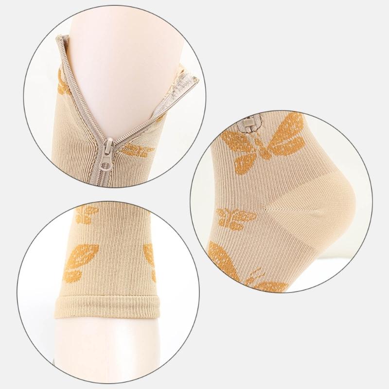 Zipper Compression Socks for Women and Men Over the Calf Knee High 15-20mmHg Open Toe Compression Stockings for Walking