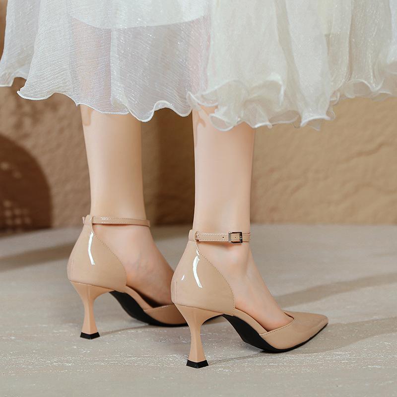 Baotou Sandals Women's Summer 2025 New Large Size 4142 Nude Pointed High Heels Stiletto French Hollow Single Shoes