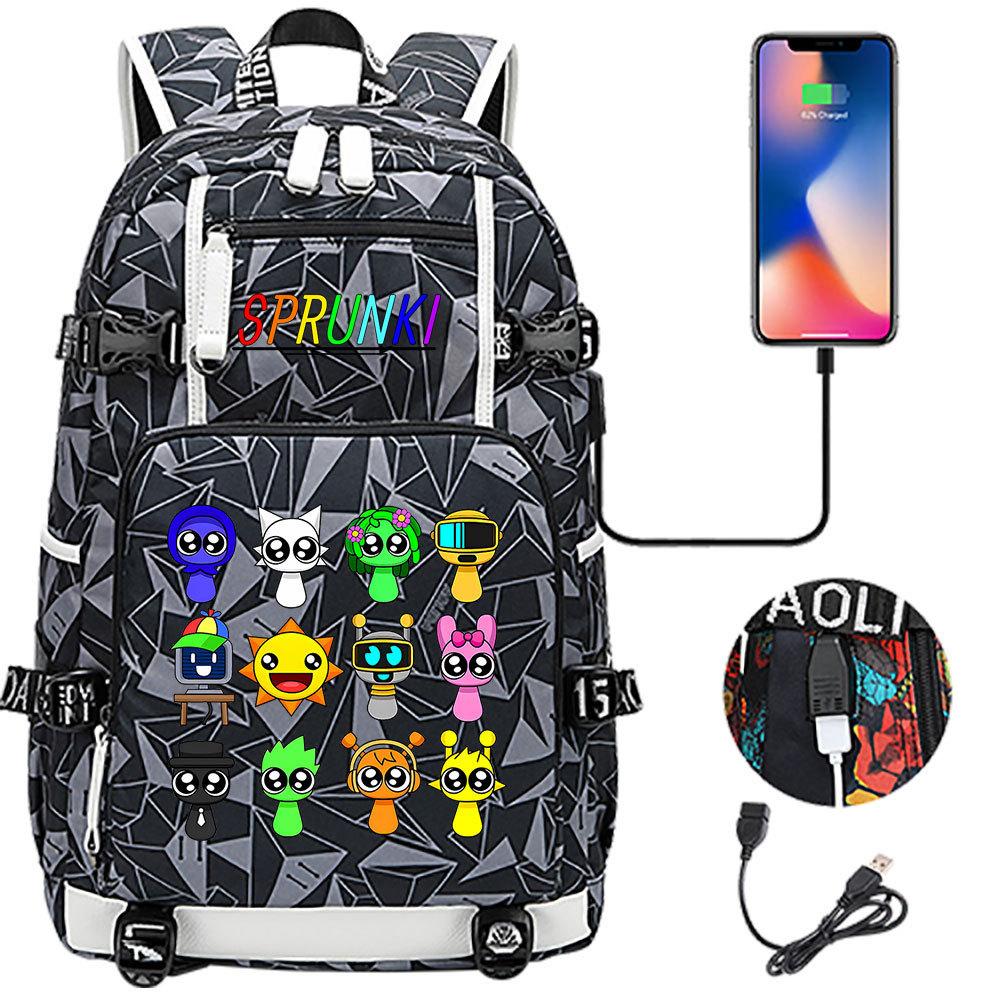 Teenager Student Backpack USB Charging 16 Rhythm Box Print Large Capacity Travel Daypack for Boys Girls