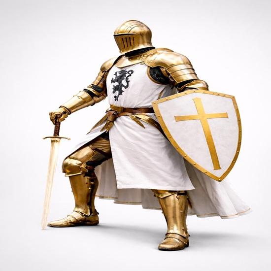 Ensemble d'armure de chevalier croisé doré, armure complète en plaques médiévale de templier, cadeau pour lui