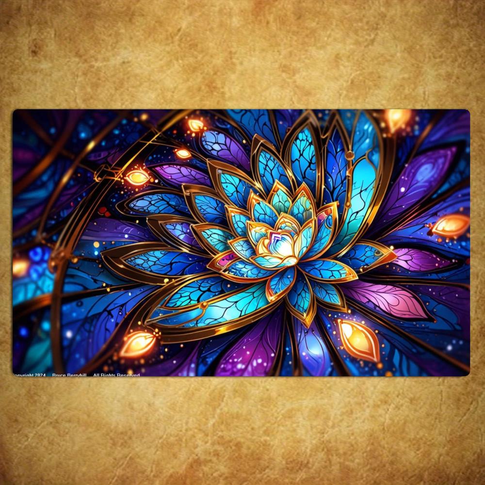 Stained Glass Flower Art TCG Playmat 35X60CM Magic Card Battle Mat Non-Slip Durable Stitched Edge Tabletop Playmat