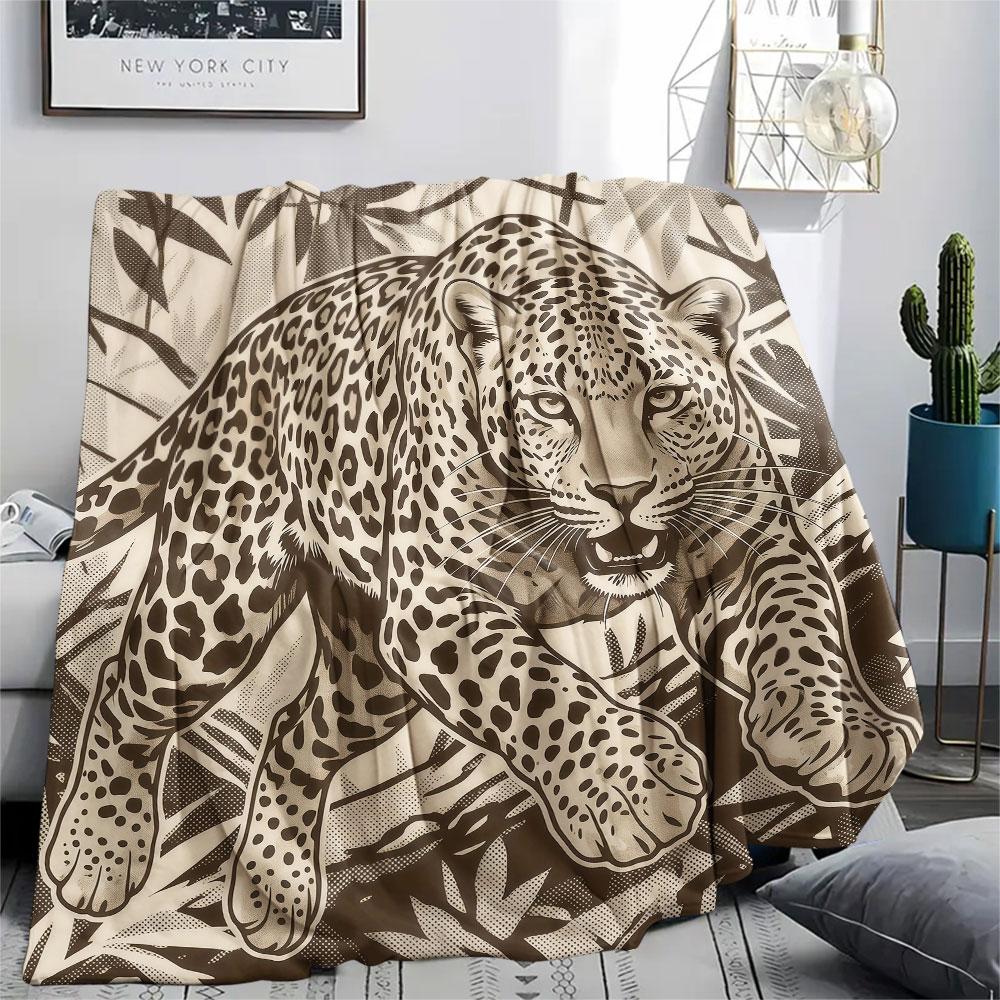 1PC Leopard Cub CloseUp Graphic Print Flannel Blanket High quality All Seasons for Lunch Break Warmth and Comfort Gifts Halloween Gifts