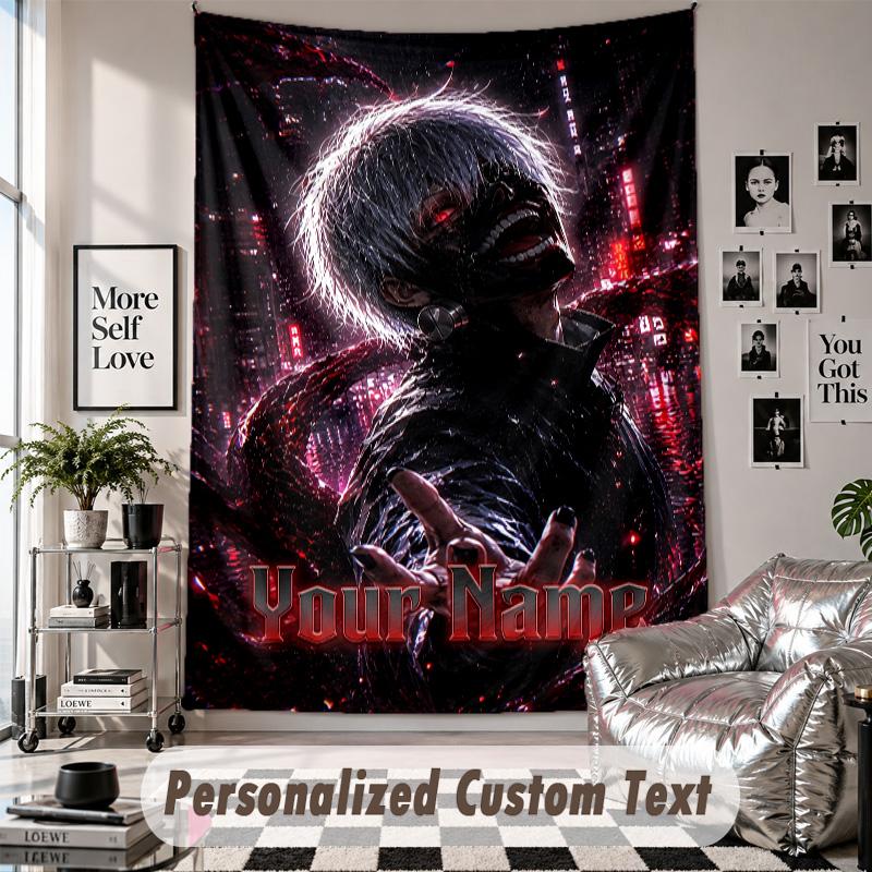 Wall Hanging Tapestry With Custom Name & Text, Tokyo Ghoul Decorative Tapestry For Bedroom