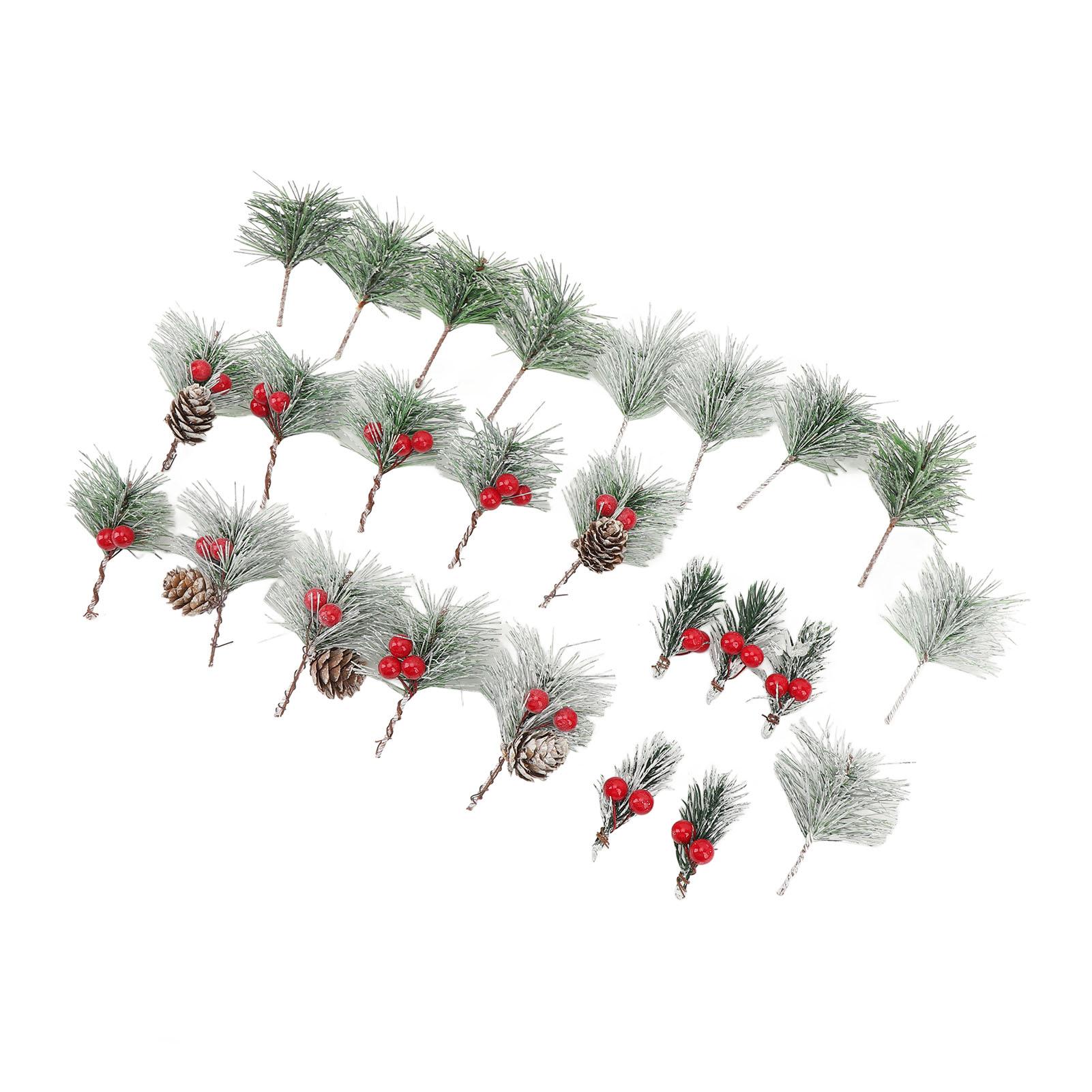 

25PCS 5 Types Artificial Pine Picks with Red Berry Decorative Pine Needles for Decorating Xmas Tree