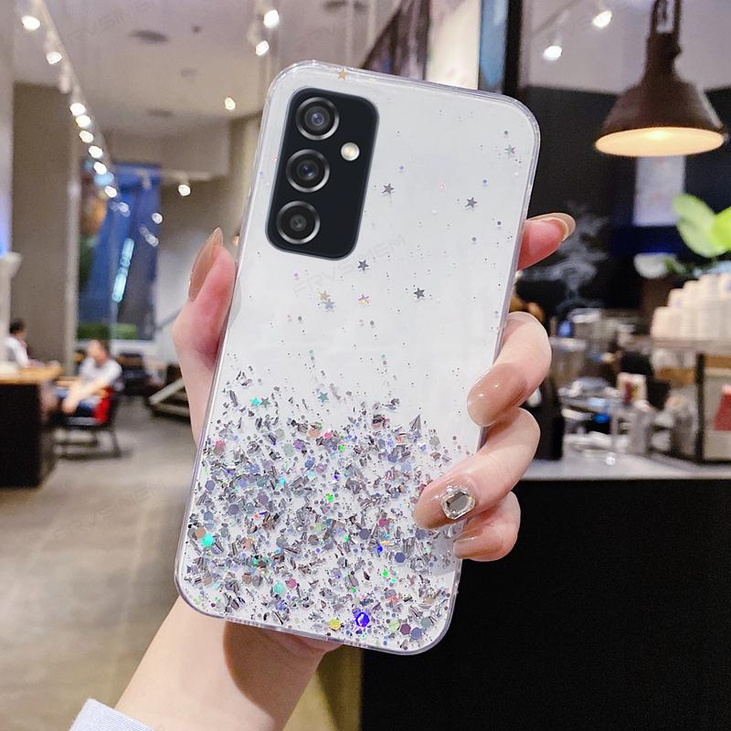 Cute Girl Glitter Stars Soft Silicone Phone Case Cover for Samsung Galaxy A05 A05S A15 A25 A35 A55 5G S23 FE S24+ Plus Ultra A54 A34 A24 A14 4G 5G