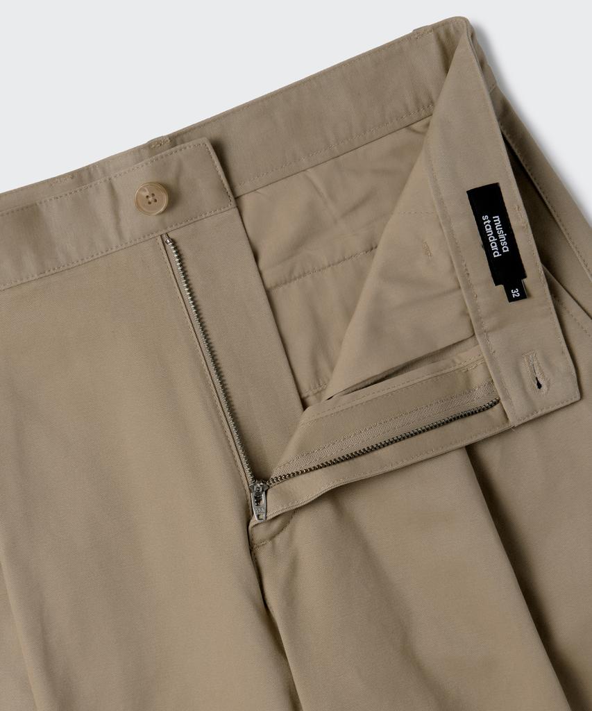 Musinsa Standard Brushed One-Pleat Wide Chino Pants [Beige]
