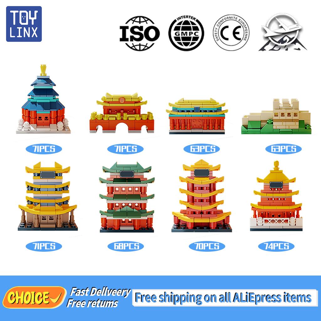 Famous China Refrigerator Magnet Building Block Sticker Toy Yellow Crane Tower Urban History Halloween Easter Christmas Child
