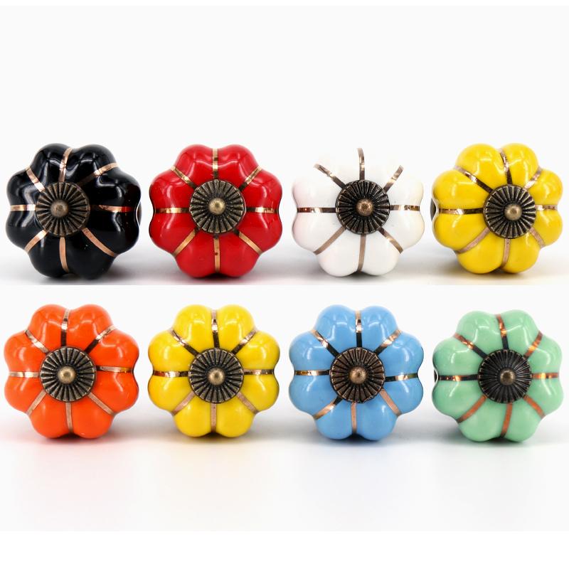 Kitchen Cabinet Storage Colorful Ceramic Knob Dressers Wardrobe Pumpkin Handle Single Hole Cabinet Screw Furniture Home Decor