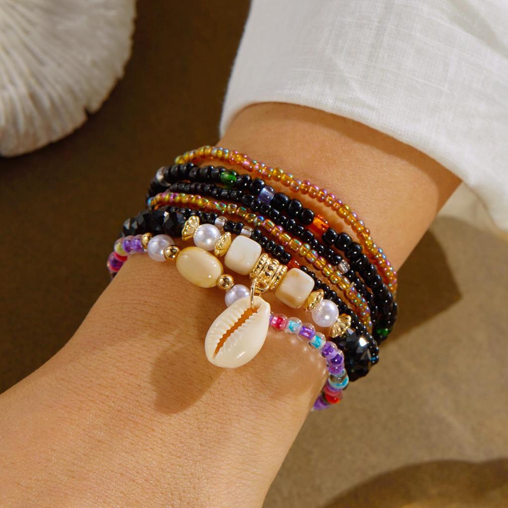 Bohemian Seashell & Rice Bead Bracelet Set for Beach, Vacation, Party 