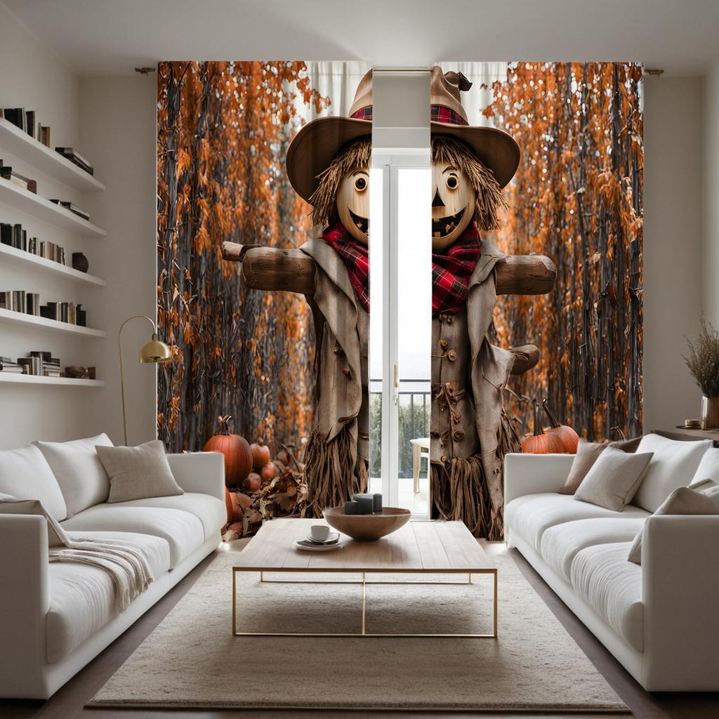 2 Stück HD Toter Baum Wald Vogelscheuche dekorativer Vorhang Gelber Bindeband Digital bedruckter Vorhang Heimdekorationsstil Dekoration liv