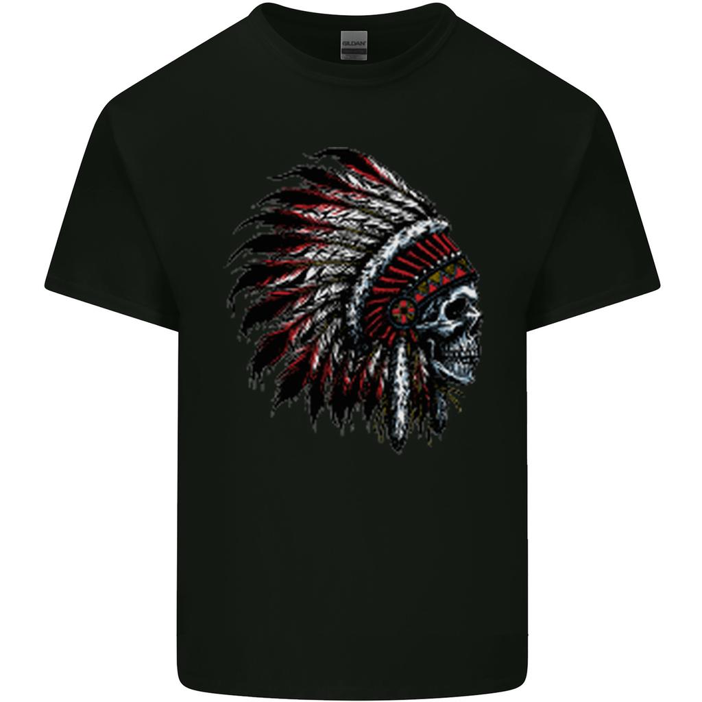 Indian Skull Headdress Biker Motorcycle Unisexs Light Cotton TShirt