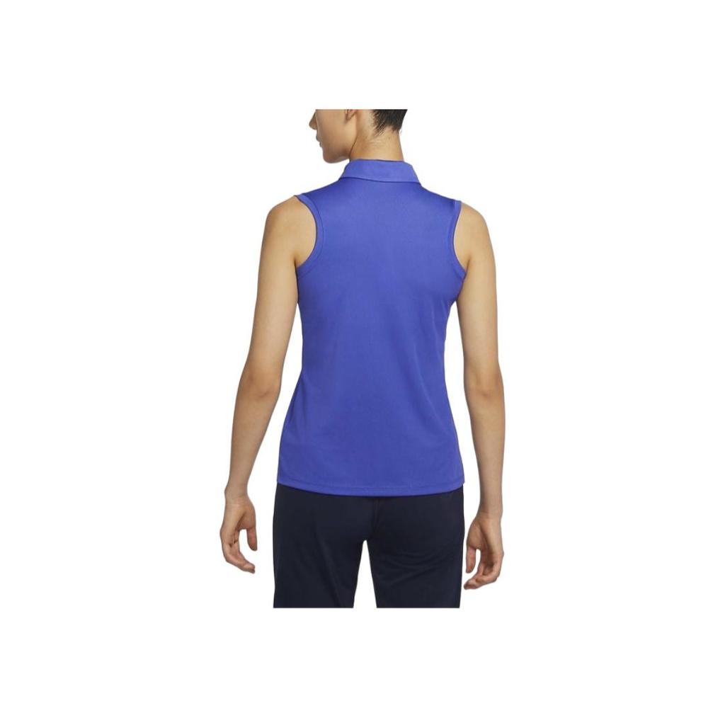 Nike Dri-FIT Solid Logo Print Sleeveless Polo Shirt Women Tops Blue DH2313-430