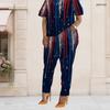 Women Plus Size Two Piece Set Short Sleeve Top Pocket Pants Star Stripe Patriotic Print Outfit