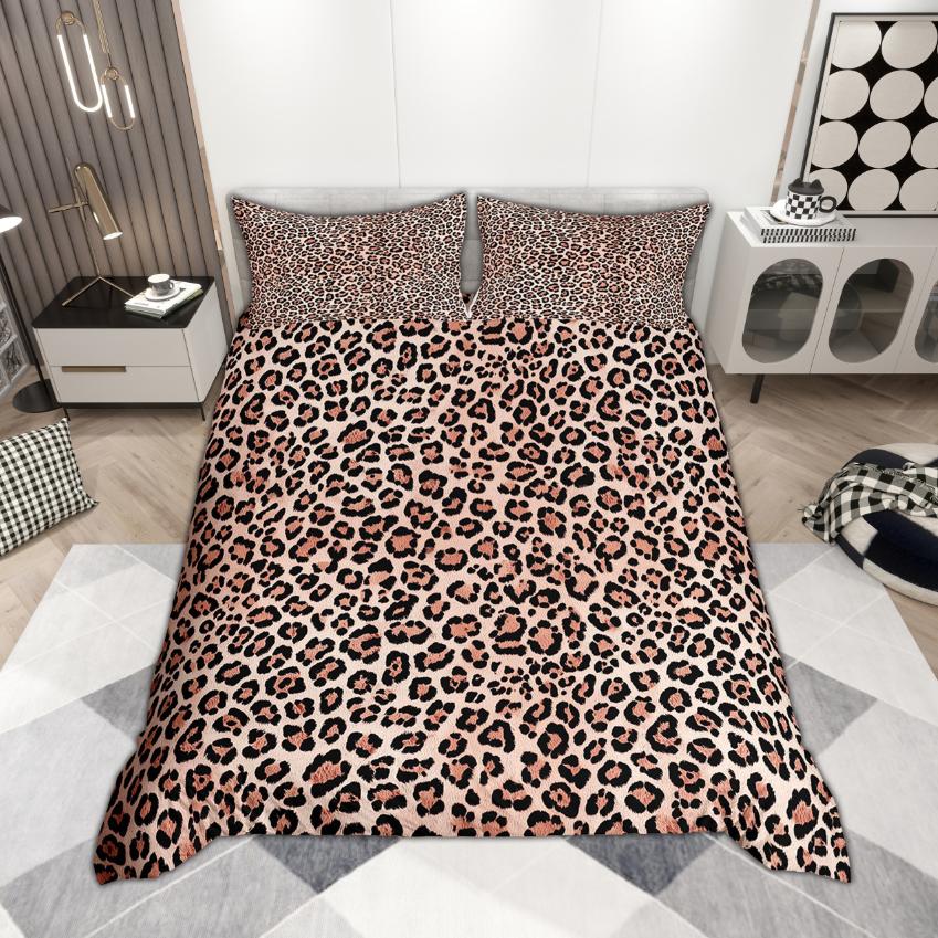 Conjunto de Capa de Edredom Homewish Estampa de Leopardo 2 Peças/3 Peças Estampa de Guepardo Roupa de Cama Tema Animal Conjunto de Cama