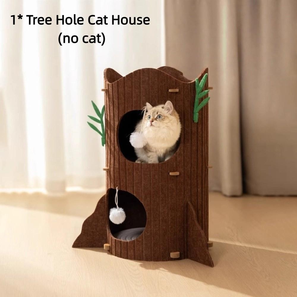 Felt Tree Hole Cat Bed All-in-one Cats Tunnel Condo Cave Cat House Scratching/Sleeping/Playing