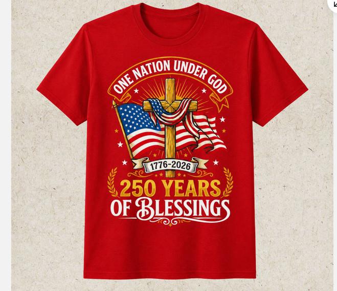 Freedom 250th Anniversary USA Flag Christian God Patriotic T-Shirt L
