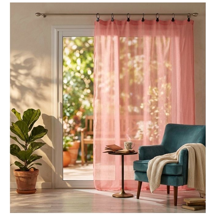 Panneau a anneaux voile tisse 140 x 240 cm Linke corail