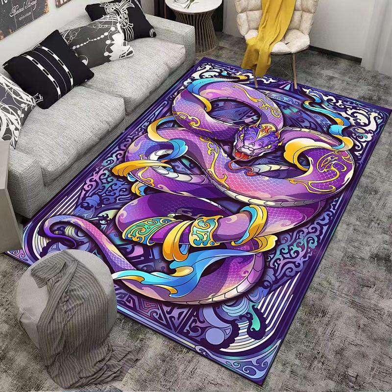 "Purple Mythical Dragon Carpet with Golden Details for Home Decor" Suitable for Use As an Anti-slip for Living Room Bedroom Sofas