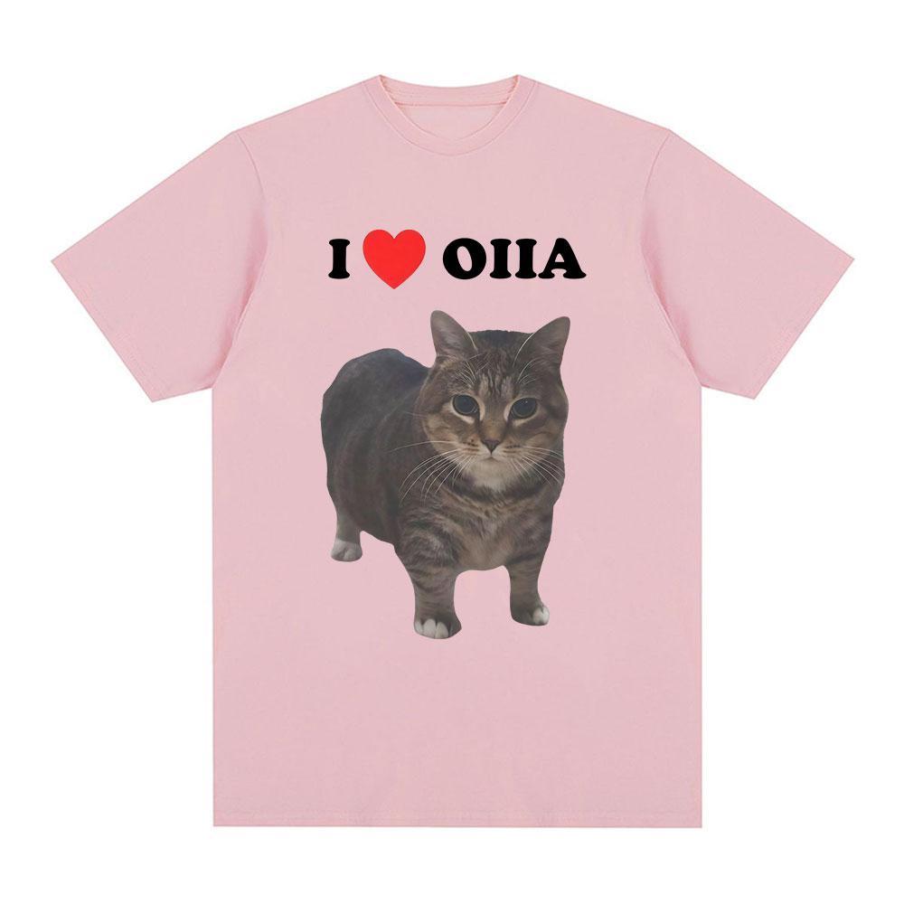 Spinning Cat Meme Funny I Love Oiia Tshirt Unisex Women Harajuku Fashion Short Sleeve Tee Shirt Unisexs Clothing T Shirts Streetwear
