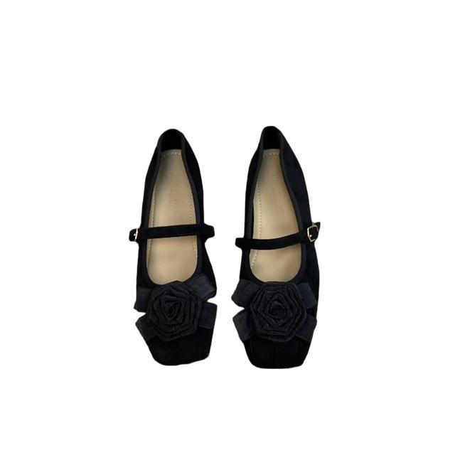 Nana's 2025 French Gentle Flat-bottomed Flower Ballet Single Shoes Women's Retro One-word Buckle Mary Jane Small Leather Shoes