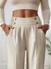Elegante High-Waist Fließende Bodenlange Damenhose - Lockerer Gerader Schnitt, Unifarben, 2025 Design