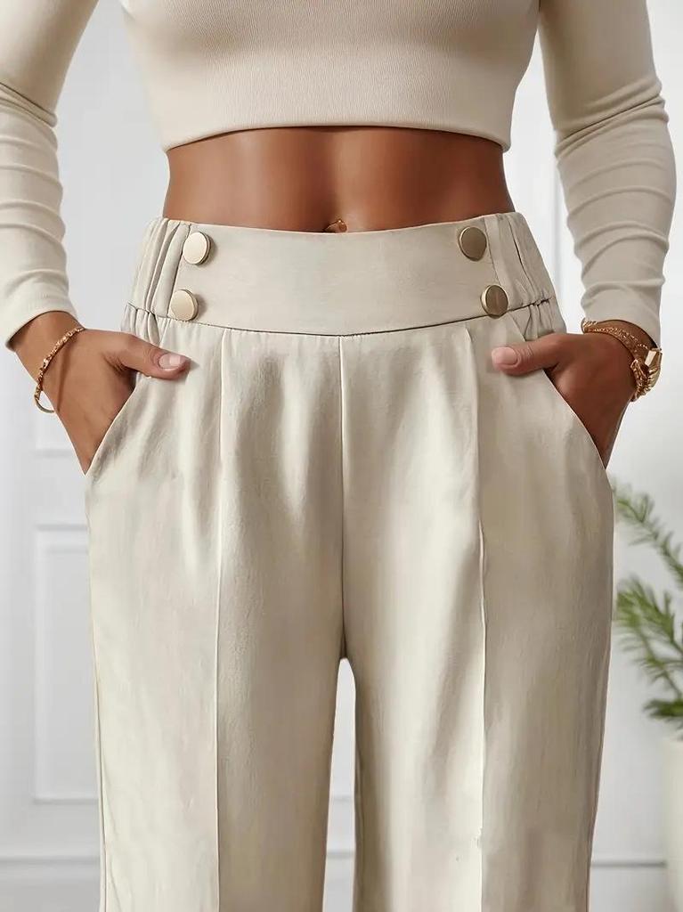 Elegante High-Waist Fließende Bodenlange Damenhose - Lockerer Gerader Schnitt, Unifarben, 2025 Design