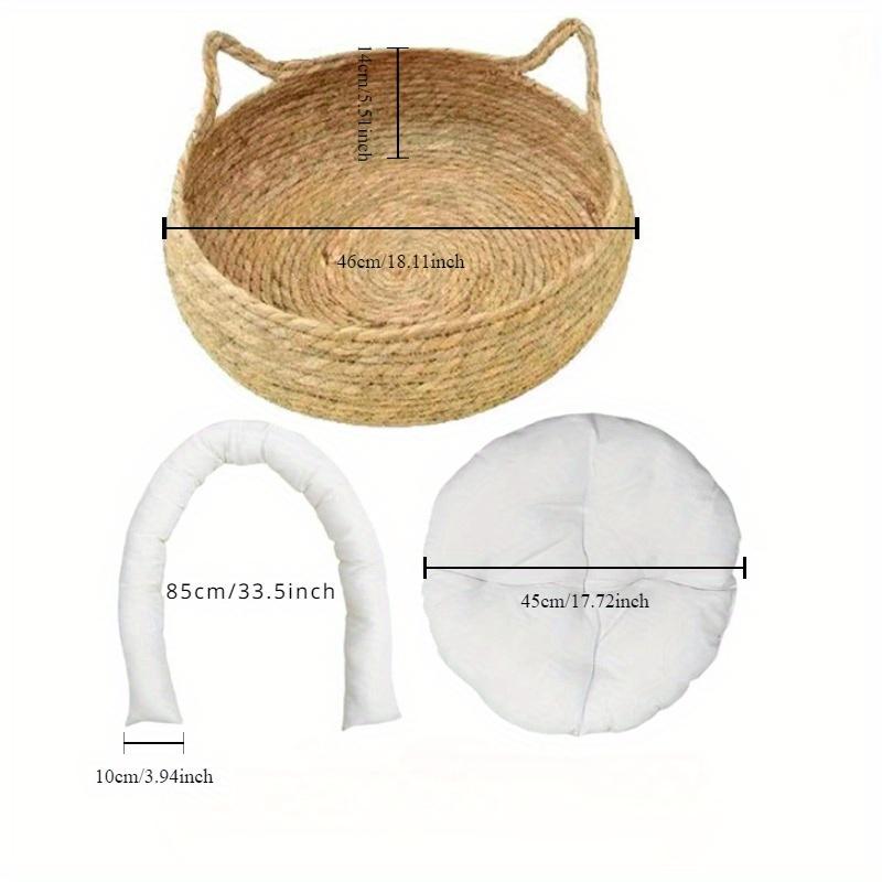 

16.9-inch round woven cat bed with pillow - washable grass-like polypropylene fiber, cozy pet basket for all seasons. оранжевый