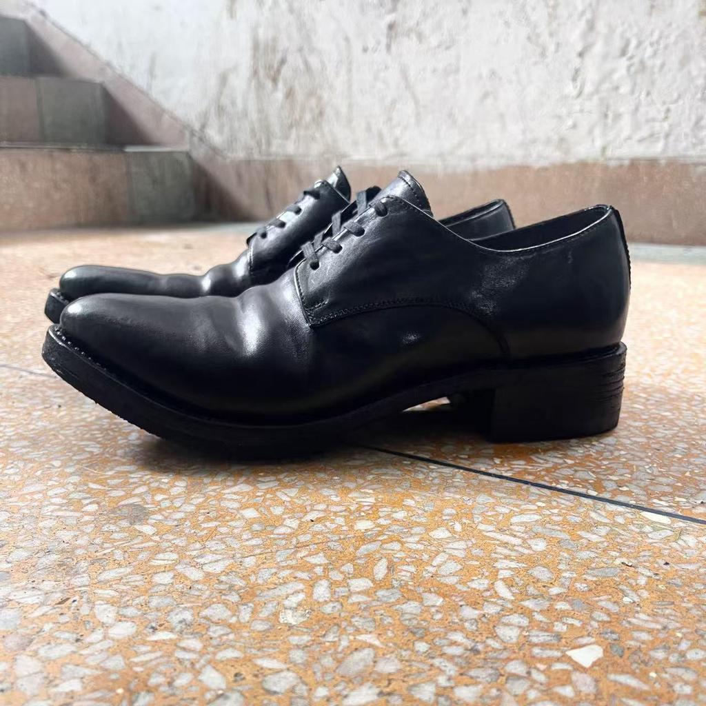 Pánské černé prané kožené boty Derby – Trendy, zvrásněný, špičatý design