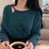 Korean Autumn Chi Design Sense Irregular Fake Two-piece Three Button Waist Knitted Sweater Top