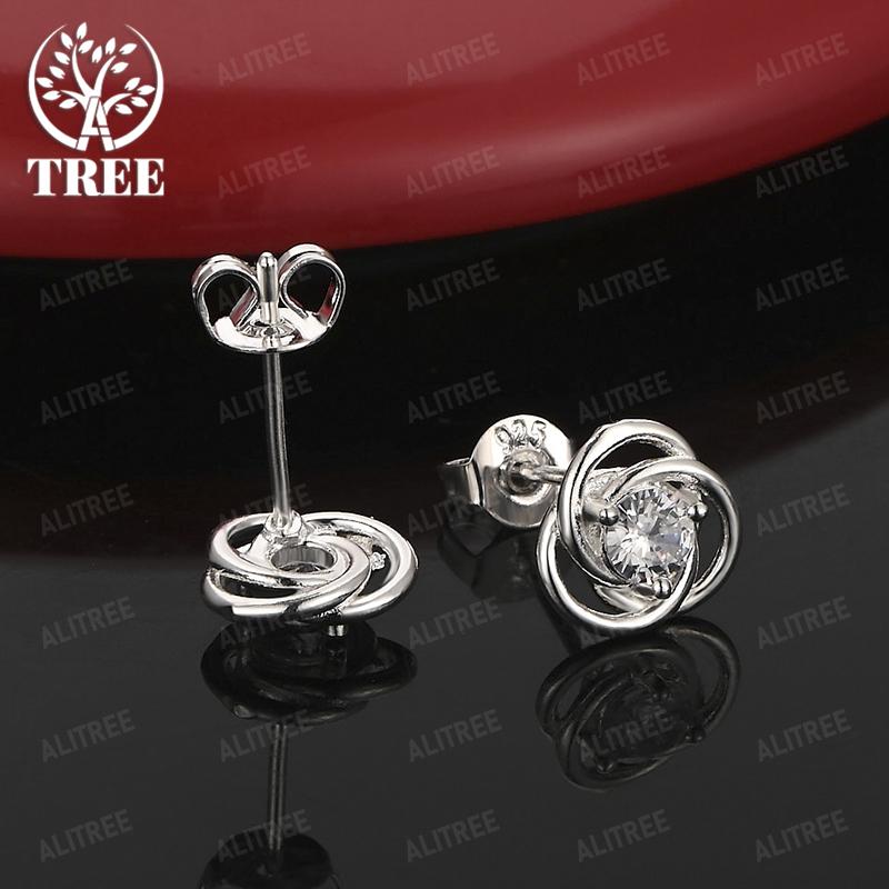 Pretty 925 Sterling Silver Classic Zircon Rose Stud Earrings For Women Valentine's Day Jewelry Wedding Party Gift Accessories