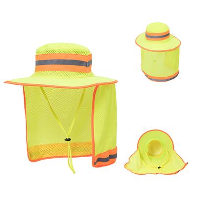 Sommer Outdoor Reflektierender Fischerhut mit Schal Herren Arbeitskleidung Strukturierte Sicherheits Kopfschutzkappe Männlich Atmungsaktiver Netz-Sonnenhut