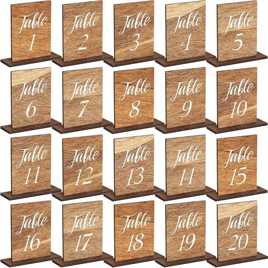 Chunful 20 Pcs Wedding Wooden Table Numbers with Wooden Base Rustic Wedding Centerpieces for Tables Number Sign for Banquet Restaurant Party