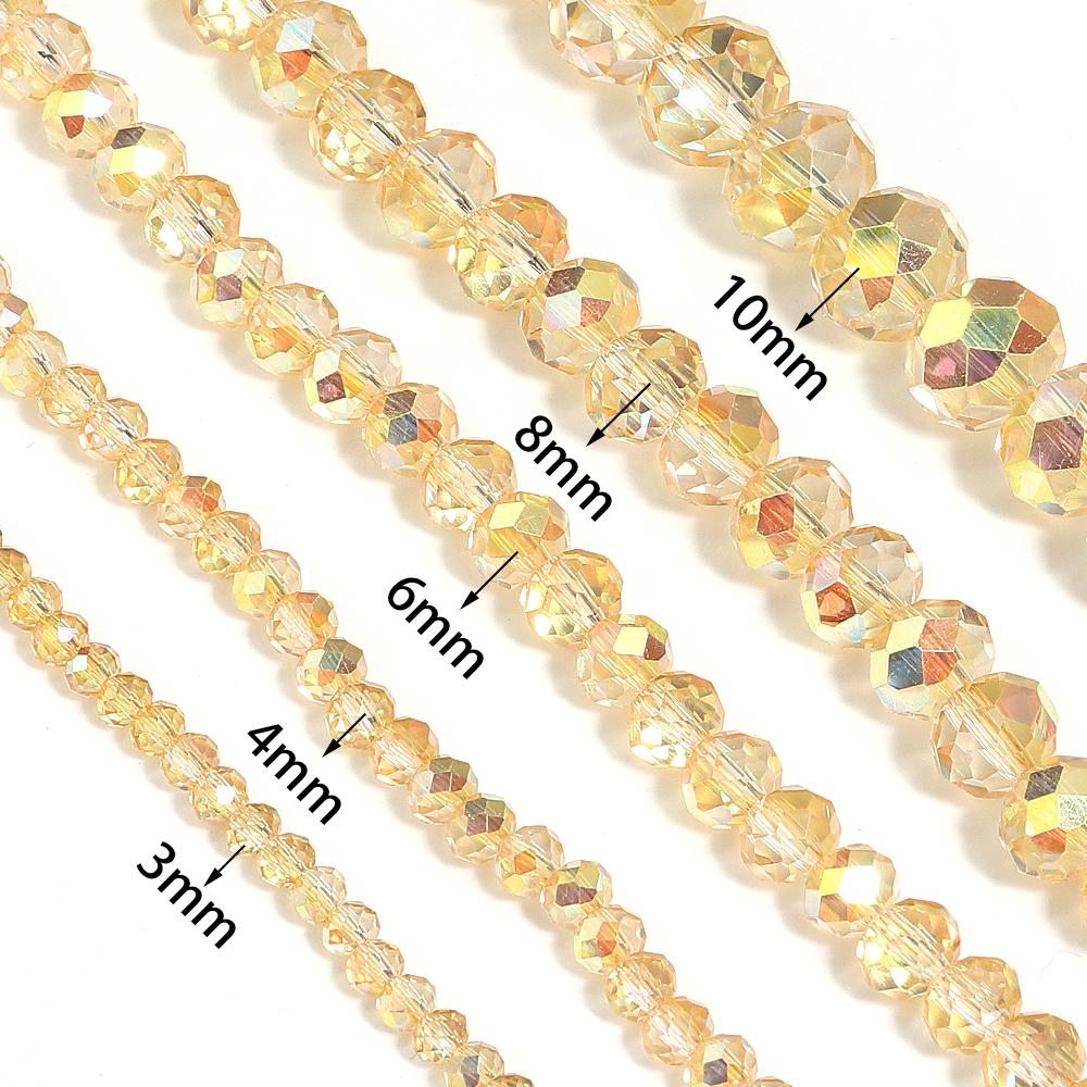 1 Strand 3/4/6/8/10mm Faceted Crystal Beads Brilliant Gold Glass Loose Bead For Jewelry Making DIY Bracelet Necklace Accessories