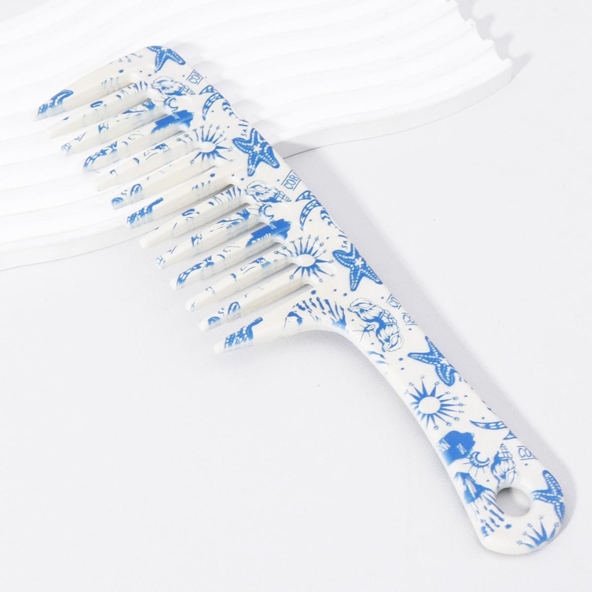 

1 шт. Летняя расческа с широкими зубьями с рисунком в морском стиле - Дизайн с широкими зубьями для легкого распутывания, Специально для париков из натуральных волос