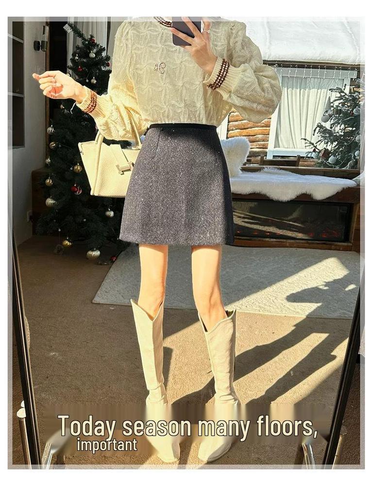 Korean Style Woolen Sparkling Skirt for Women — Autumn/Winter Petite Short Skirt