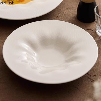 Pure White Irregular Deep Plate Ceramic Salad Plate Thick Soup Plate Creative Straw Hat Plates Hotel Ceramic Specialty Tableware