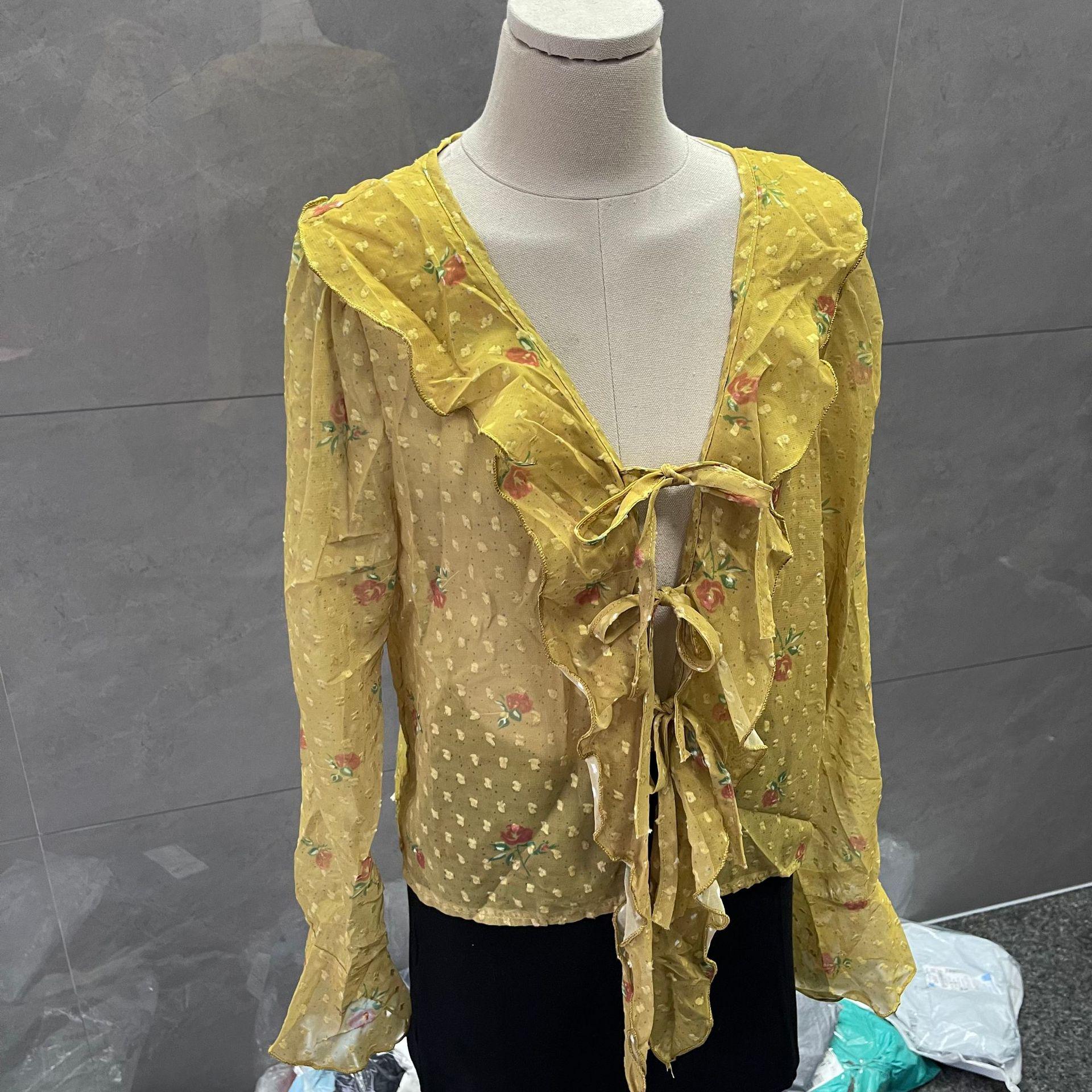 

Французская блузка с V-образным вырезом и оборками из шифона для женщин – Летний кардиган с длинным рукавом для защиты от солнца M (Recommended for around 105 lbs)