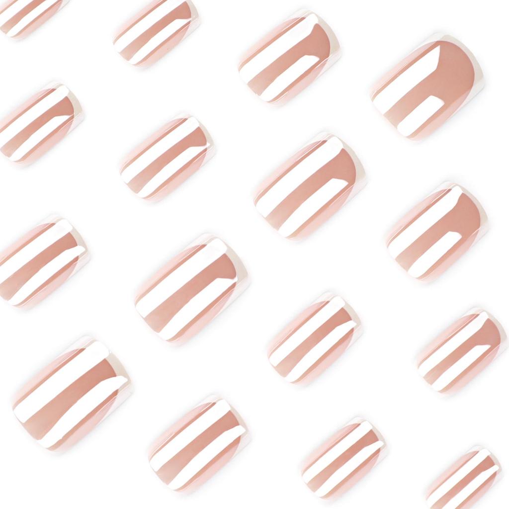 Shiny European & American Nude French White Edge Wearable Nail Art Tips