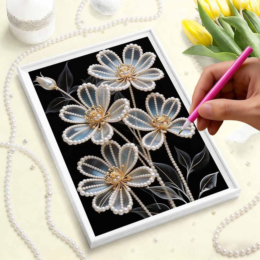 5D DIY Frameless Pearl Painting Daisy Pattern Painting Kit, Suitable for Home Living Room Bedroom and Other Wall Decoration Art Paintings