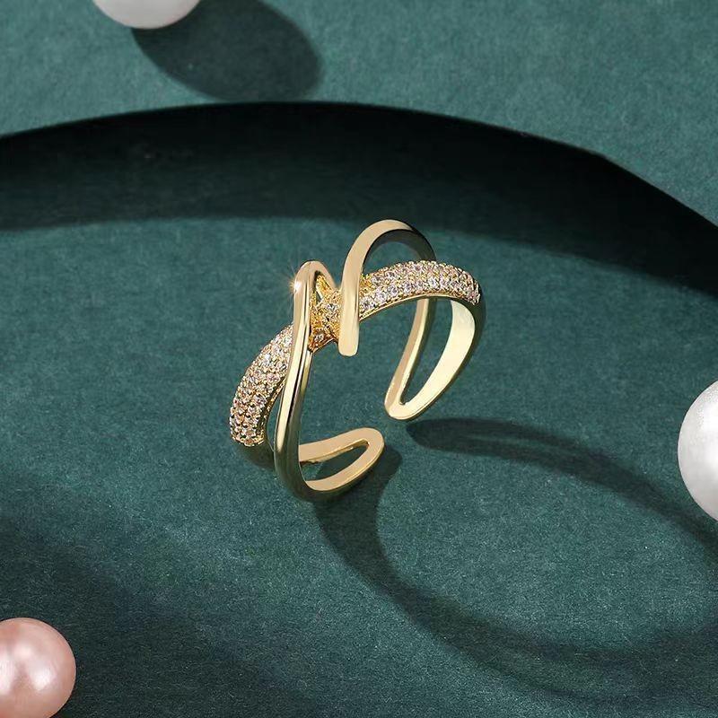 

Trendy Design Simple Copper Ring For Women Featuring Dazzling Adjustable Geometric Shape Gold Ring