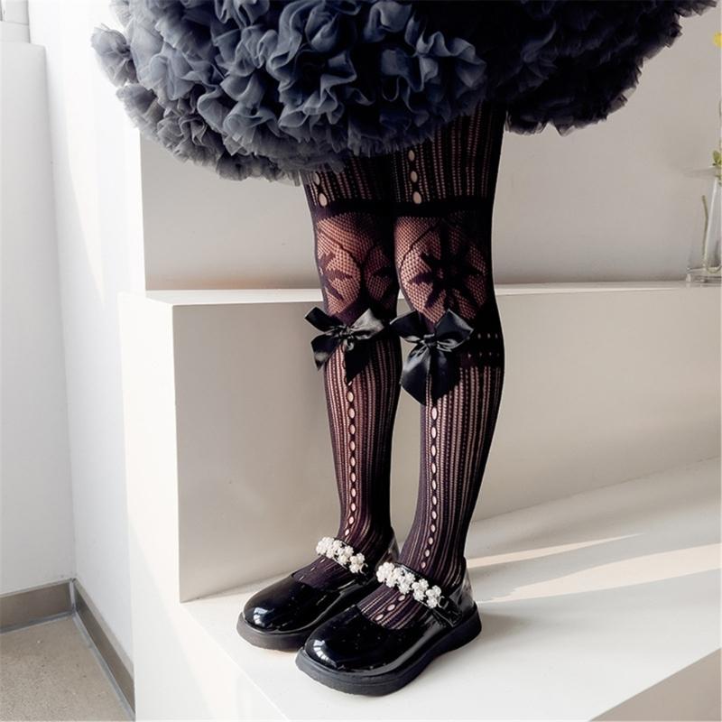 Fashion Fishnet Leggings for Girls Large Bowknot Tights Hollowout Stockings Kids Pantyhose for Summer Spring Dresses